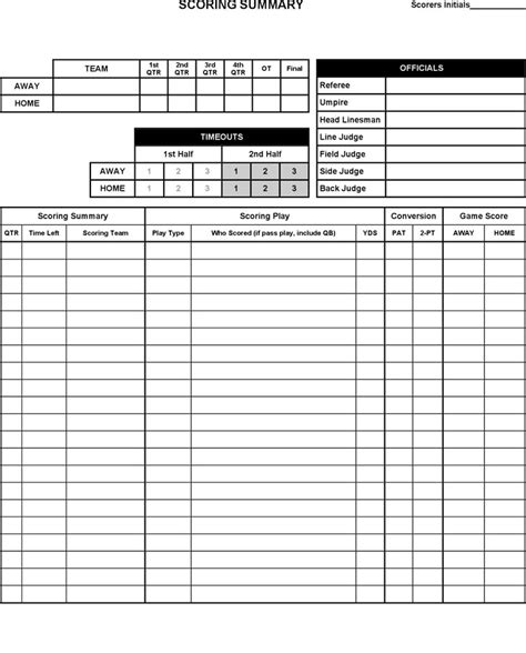 Football Stat Sheets Template 1