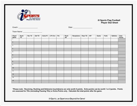 Football Stats Tracking Template