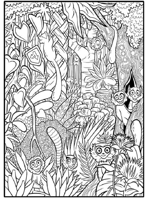 Forest creatures coloring page with foxes and deer