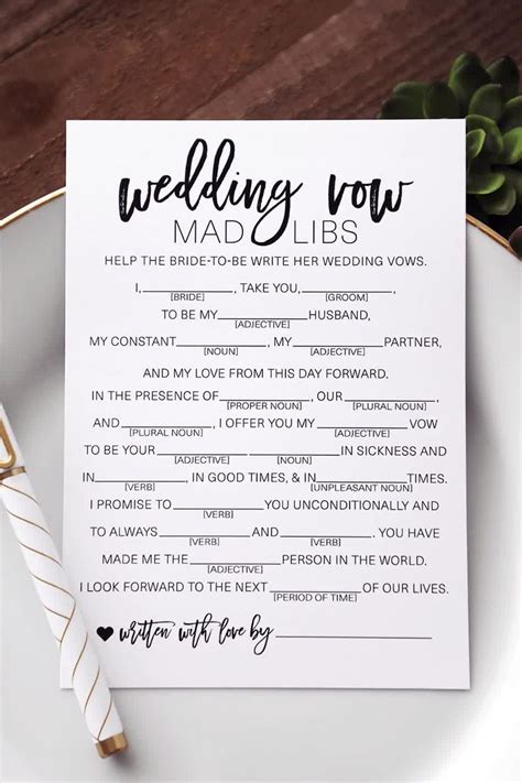 Forever and Always Wedding Vows Mad Libs Free Printables