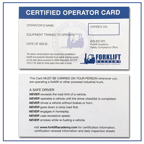 Wallet-Sized Forklift Certification Card