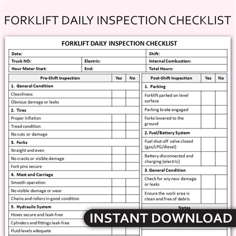 Forklift Daily Checklist Template