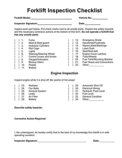 Forklift Inspection Checklist Template