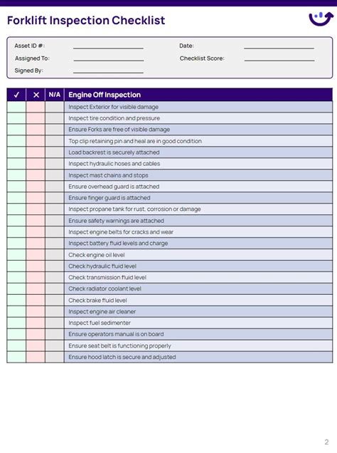 Forklift Maintenance Checklist in Excel