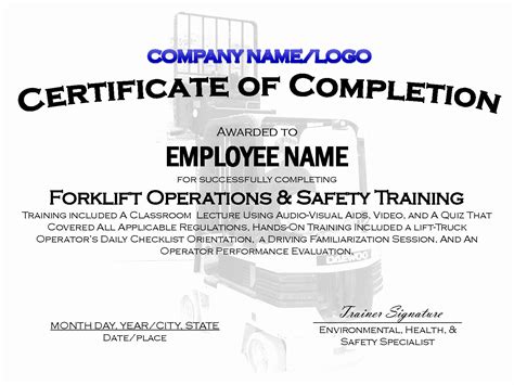 Forklift Training Certificate Template 3