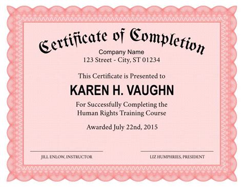 Formal Certificate of Completion Templates