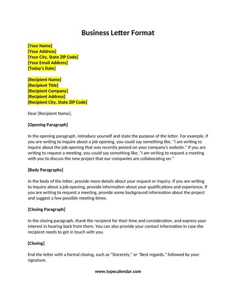 Formal Letter Template Word