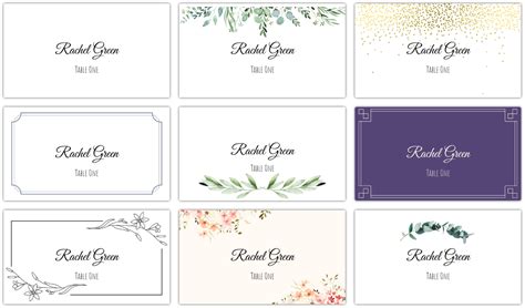 Formal place card templates with elegant fonts