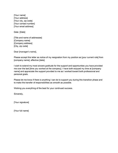 Formal Resignation Letter Template