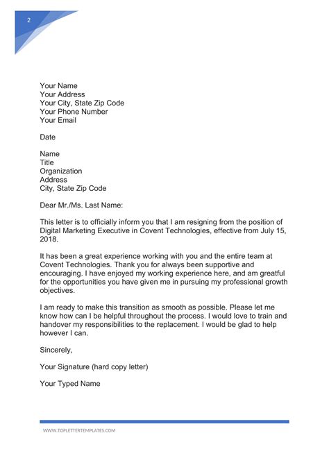 Formal Resignation Letter Template