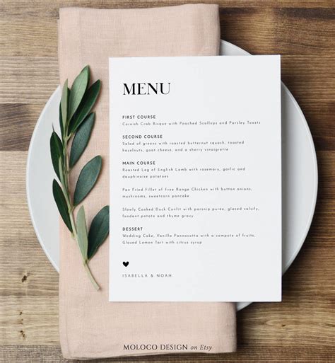 Formal Wedding Dinner Menu