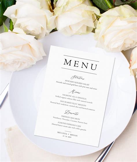 Formal Wedding Menu Template