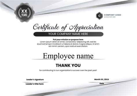 Formal Work Anniversary Certificate Template