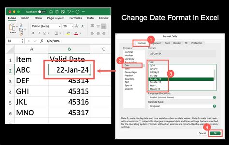 Using Format Cells option for date conversion in Excel