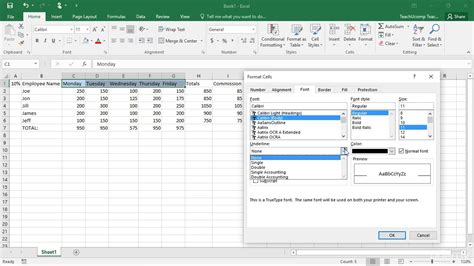 Format cells dialog box