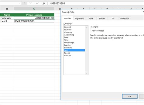 Formatting cells as text in Excel