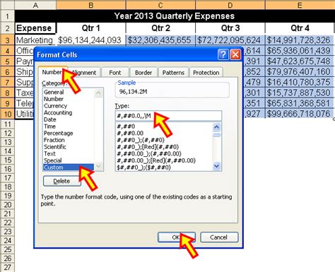 Formatting numbers as millions in Excel