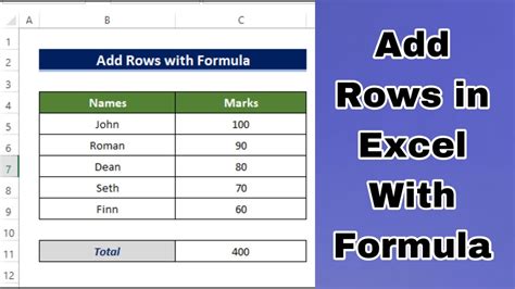 Using formulas to add rows in Excel