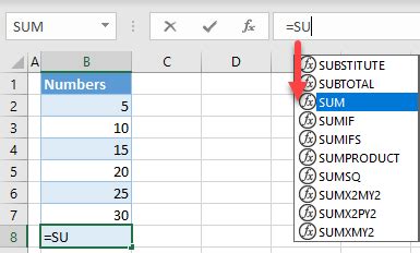 How to Use Formula Autocomplete for Sum Functions