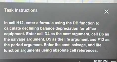 Entering a formula in cell H12