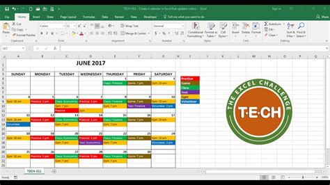 An example of a formula events calendar in Excel