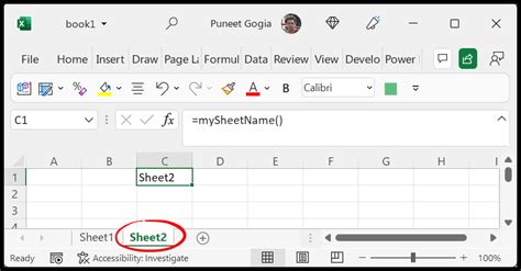 Formula for Worksheet Name in Excel