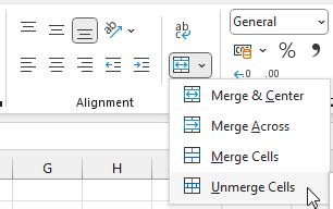 Unmerging Cells to Fix Formula Not Copying Down