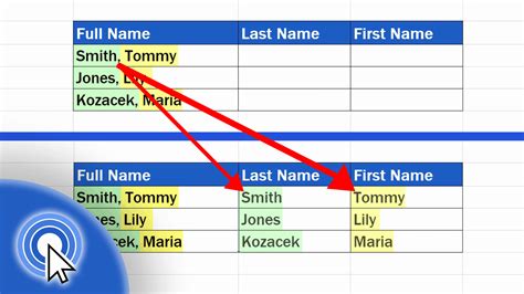 Formula Separate Names Excel