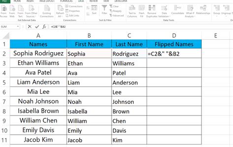 formulas for flipping names