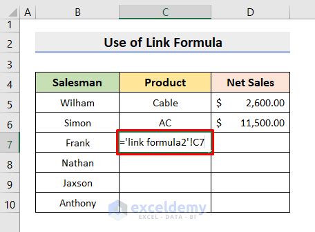 Formulas with Links in Excel