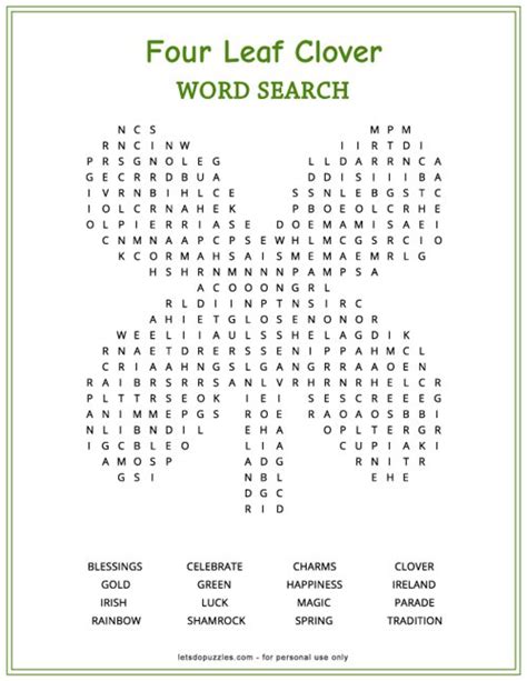 Four-leaf clover word search printable