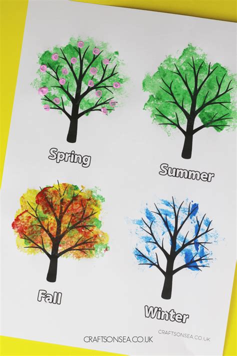 Watercolor four seasons tree template