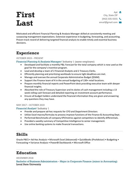 FP&A Resume Template