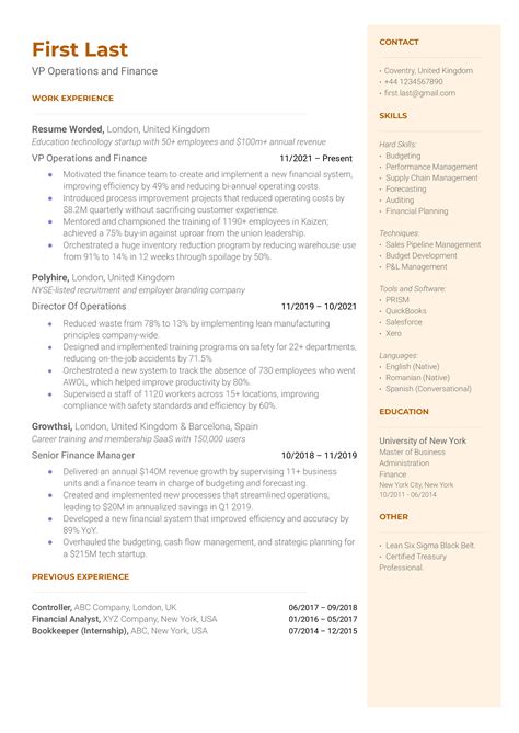 FP&A Resume Template Sample