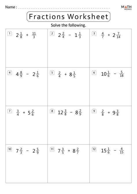 Fractions Worksheets for 6th Grade