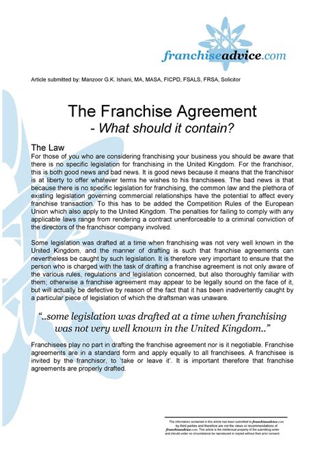 Franchise Agreement Template