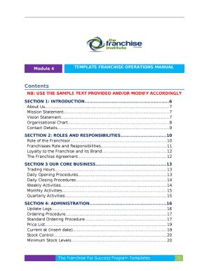 Franchise Operations Manual Sample Example