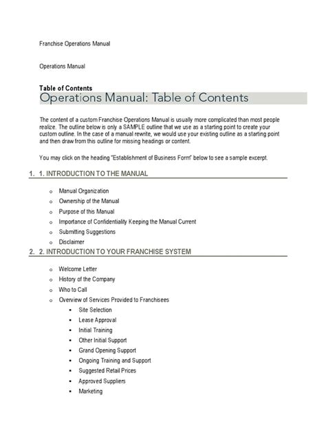 Franchise Operations Manual Template Format