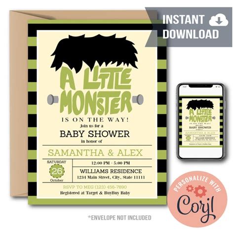 Frankenstein's Little Monster Halloween Baby Shower Invitation