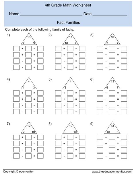 Free 4th Grade Math Worksheets Printable Resources