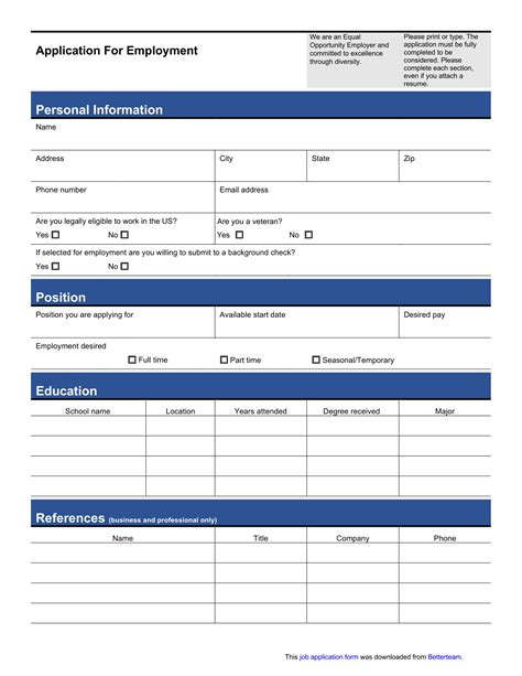 Free Application Form Template in Word