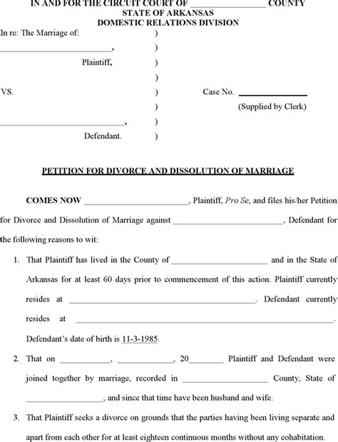 Free Arkansas Divorce Forms Download