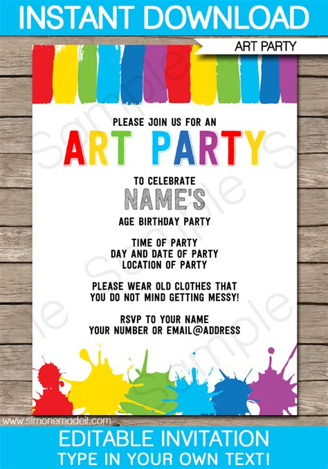 Free Art Party Invitation Templates