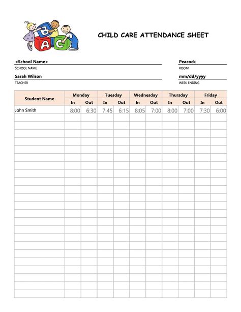 Free attendance template