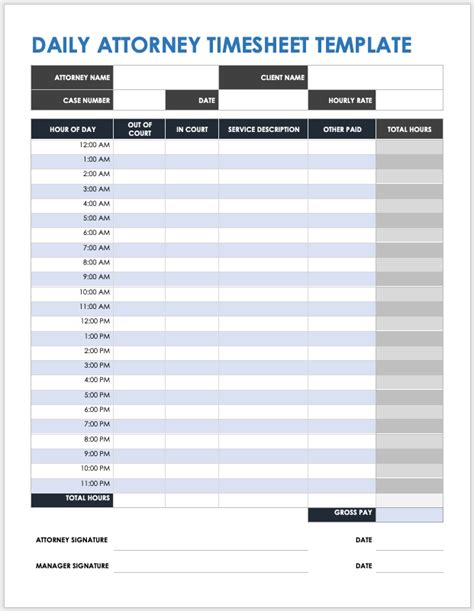 Free Attorney Timesheet Template