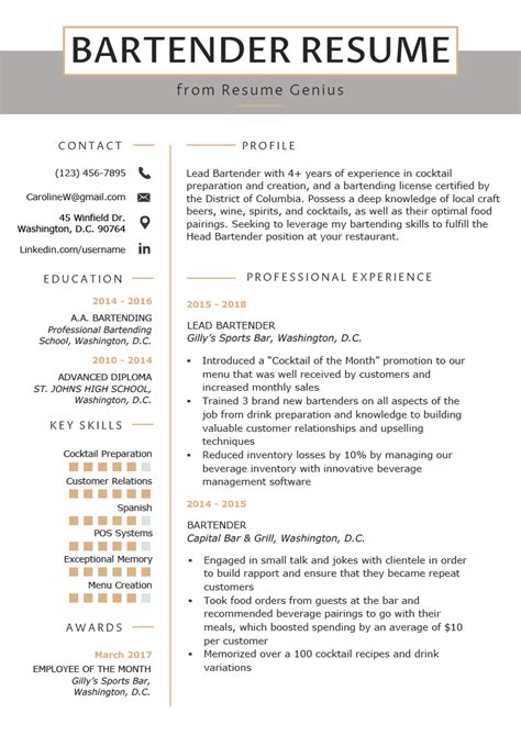 Free Bartender CV Templates