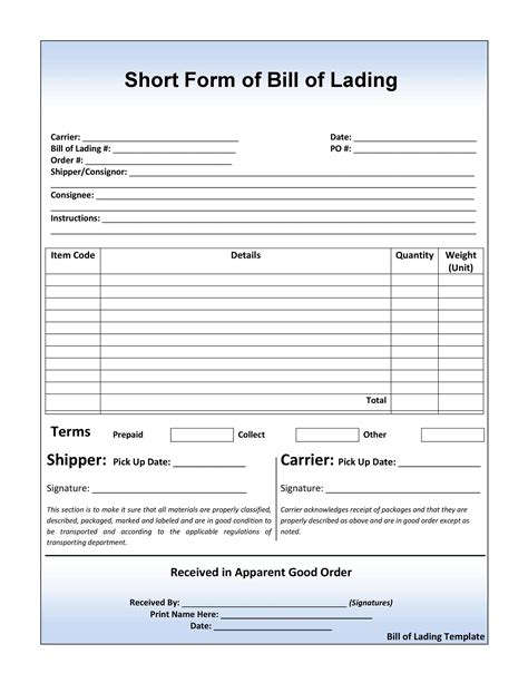 Free Bill of Lading Template