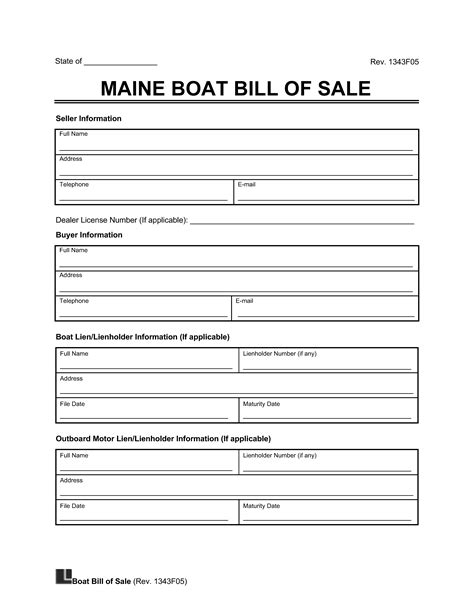 Free Bill of Sale Template Maine