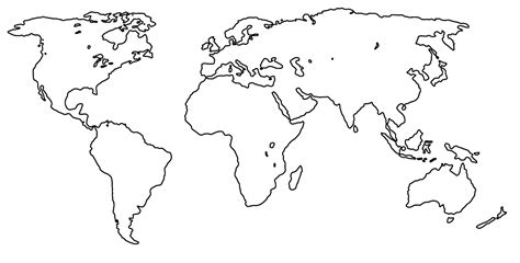 A blank map of the world with continents and oceans