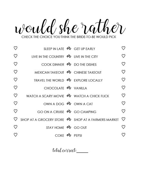 Free bridal shower games printables gallery